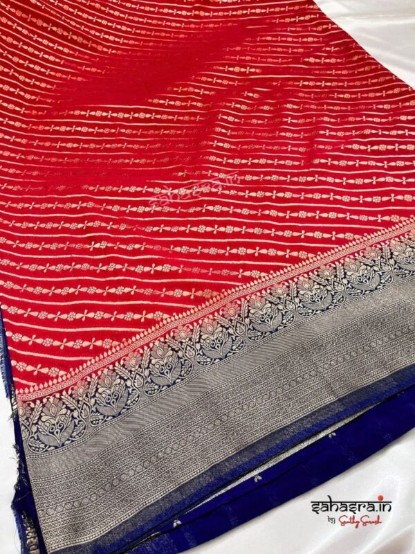 Banarasi Semi Khaddi Georgette Saree(RED & Navy Blue)-SB123