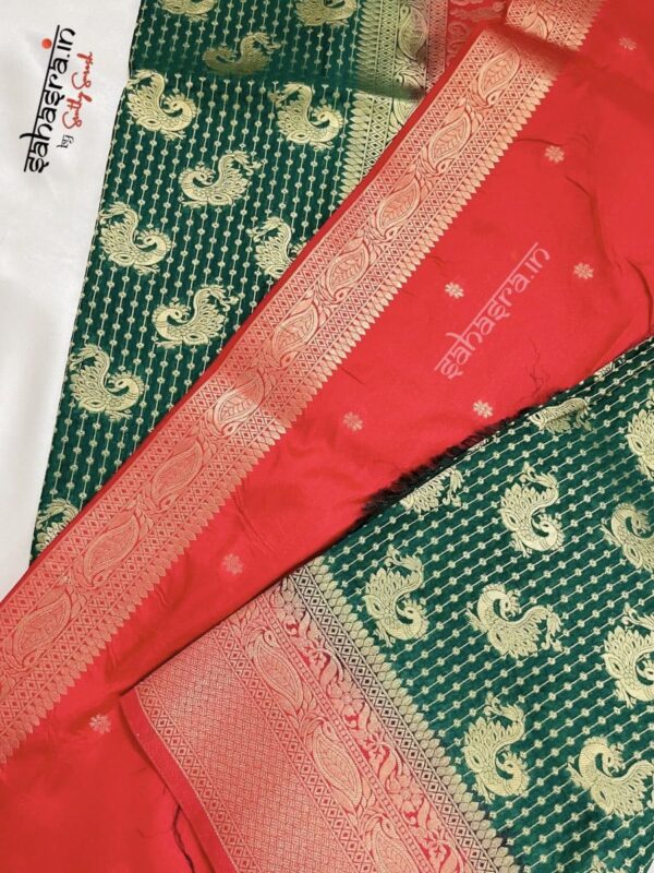 Green & Red Banarasi Semi Khaddi Georgette Saree-SB128
