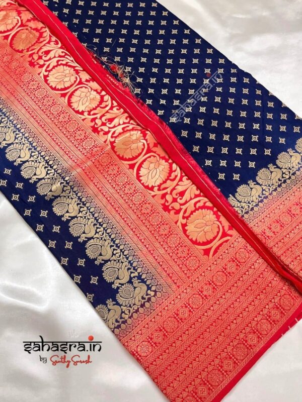 Navy blue & Red Banarasi Semi Khaddi Georgette Saree-SB124
