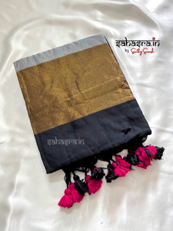 Khadi Cotton Saree with Copper & Silver Pallu -SK4 - Image 4