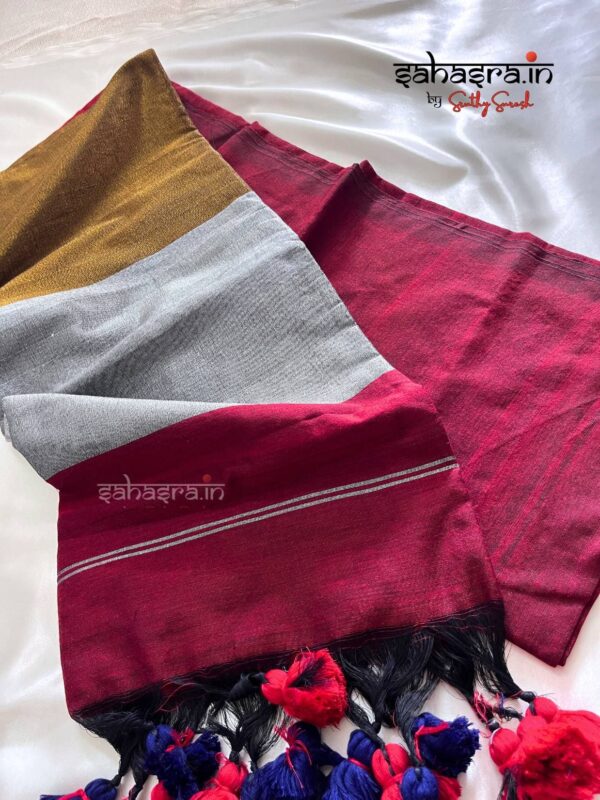 Khadi Cotton Saree with Copper & Silver Pallu -SK4 - Image 3