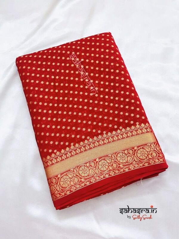 Banarasi Semi Georgette Saree (Red)-SB117 - Image 4
