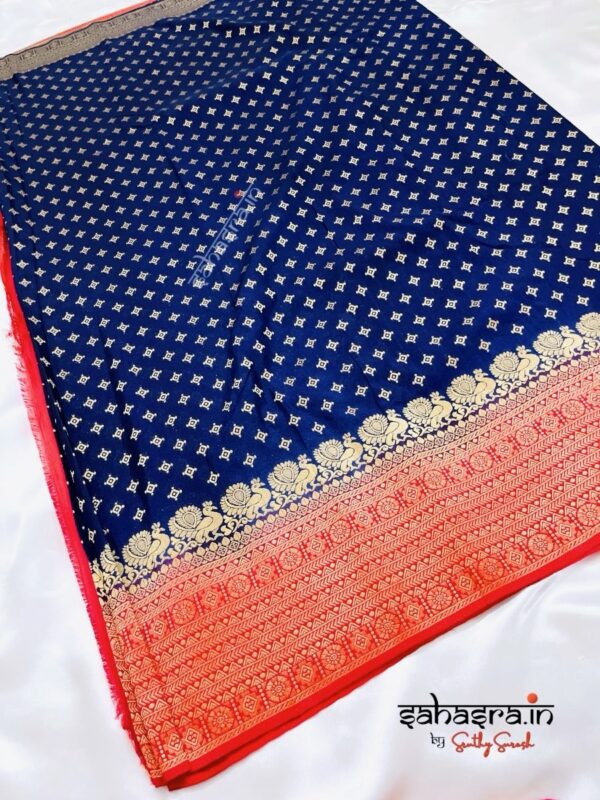 Navy blue & Red Banarasi Semi Khaddi Georgette Saree-SB124 - Image 2