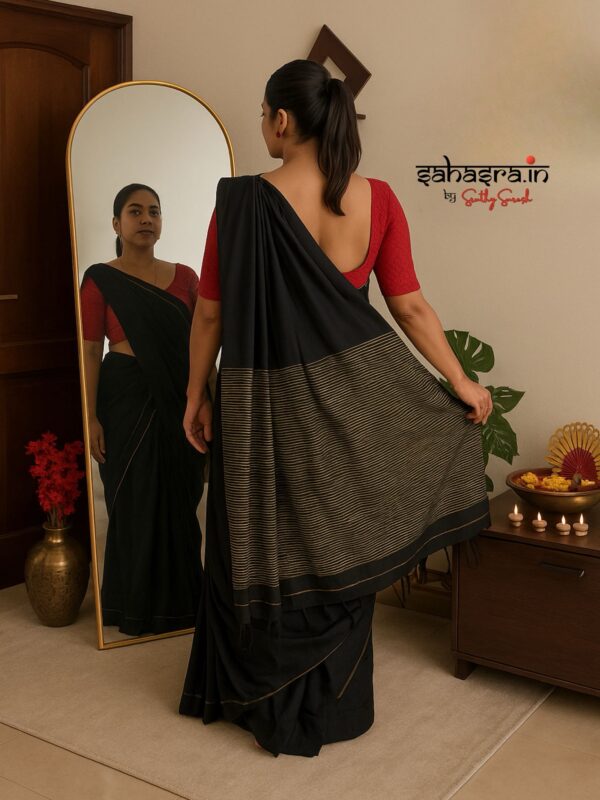 Khadi Cotton Black Saree with Ghicha Pallu -SK7