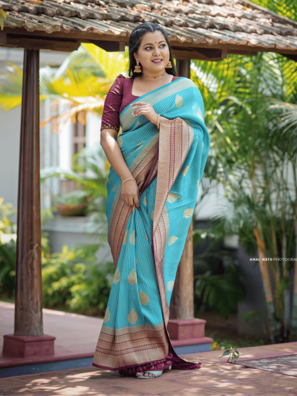 Banarasi Semi Khaddi Georgette Saree(blue)-SB111 - Image 2