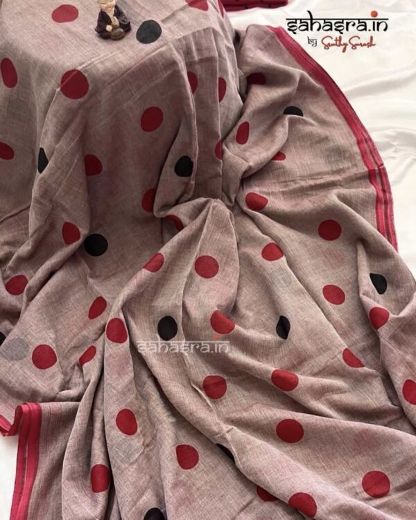 Polka dots : Mul Mul Cotton Saree (Multi Colour) -MLDOT12 - Image 3