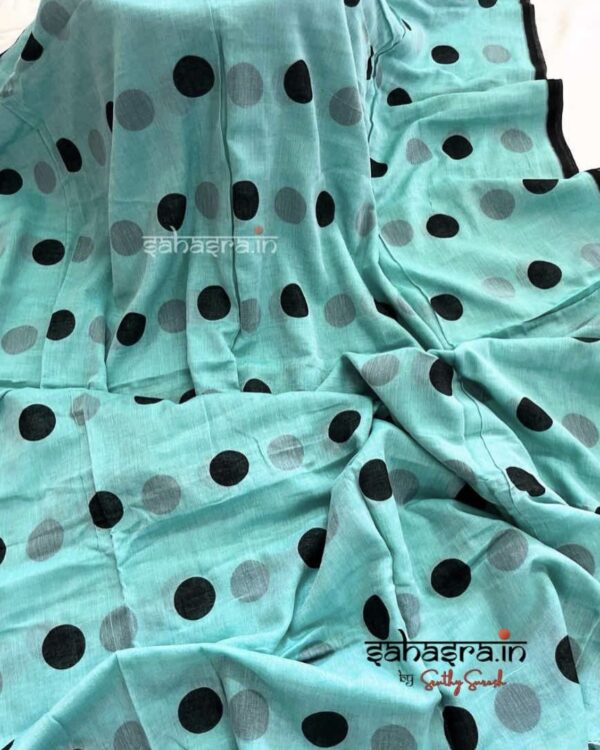 Polka dots : Mul Mul Cotton Saree (Multi Colour) -MLDOT12a - Image 2