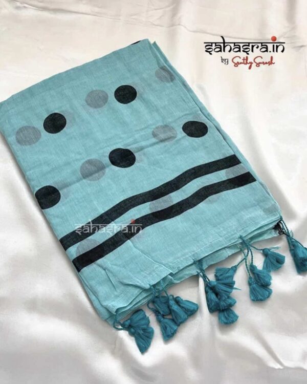Polka dots : Mul Mul Cotton Saree (Multi Colour) -MLDOT12a - Image 3