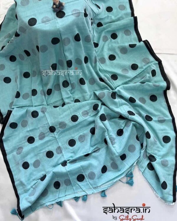 Polka dots : Mul Mul Cotton Saree (Multi Colour) -MLDOT12a - Image 4