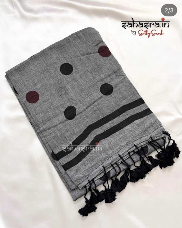 Polka dots : Mul Mul Cotton Saree (Multi Colour) -MLDOT12b - Image 2