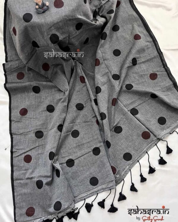 Polka dots : Mul Mul Cotton Saree (Multi Colour) -MLDOT12b - Image 3
