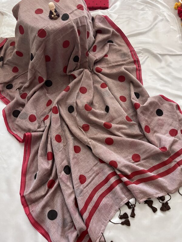 Polka dots : Mul Mul Cotton Saree (Multi Colour) -MLDOT12 - Image 4