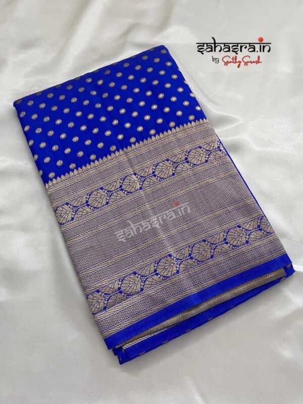 Banarasi Semi Khaddi Georgette Saree (Royal Blue)-SB125 - Image 4