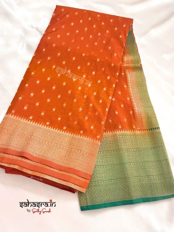 Rusty Orange Banarasi Semi Khaddi Georgette Saree-SB126 - Image 11