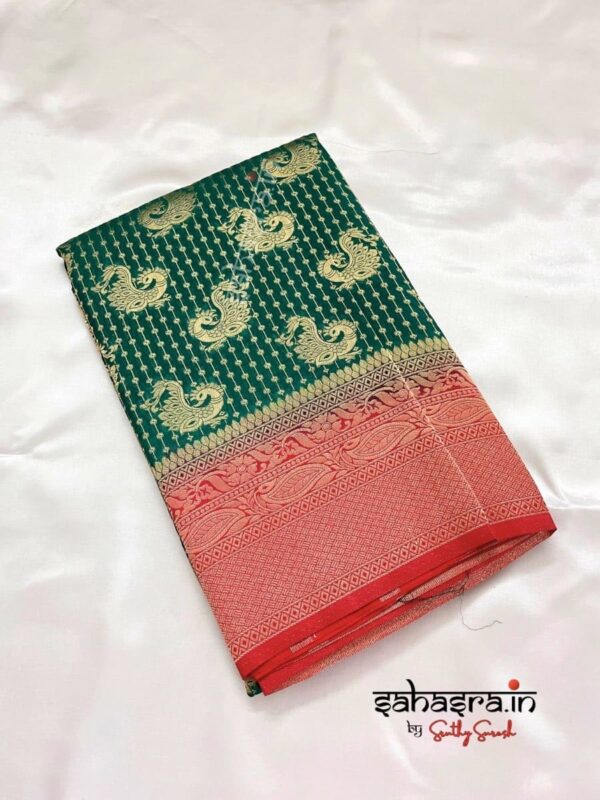 Green & Red Banarasi Semi Khaddi Georgette Saree-SB128 - Image 5
