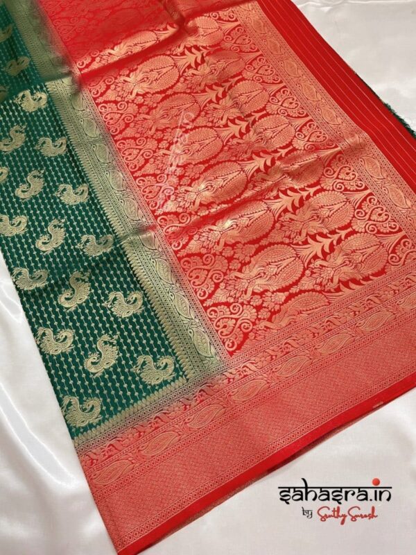 Green & Red Banarasi Semi Khaddi Georgette Saree-SB128 - Image 4