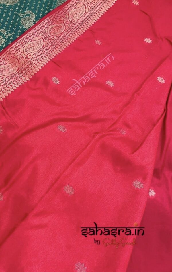 Green & Red Banarasi Semi Khaddi Georgette Saree-SB128 - Image 3