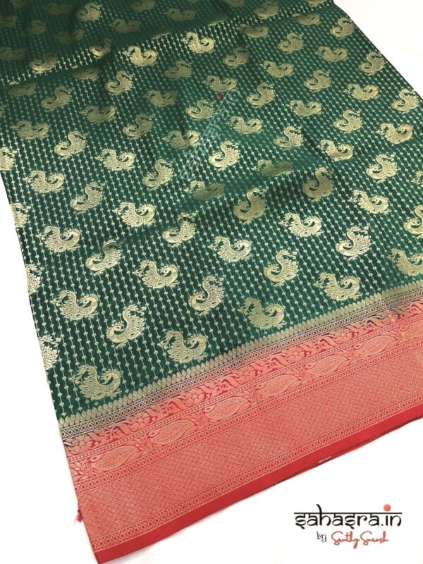 Green & Red Banarasi Semi Khaddi Georgette Saree-SB128 - Image 2