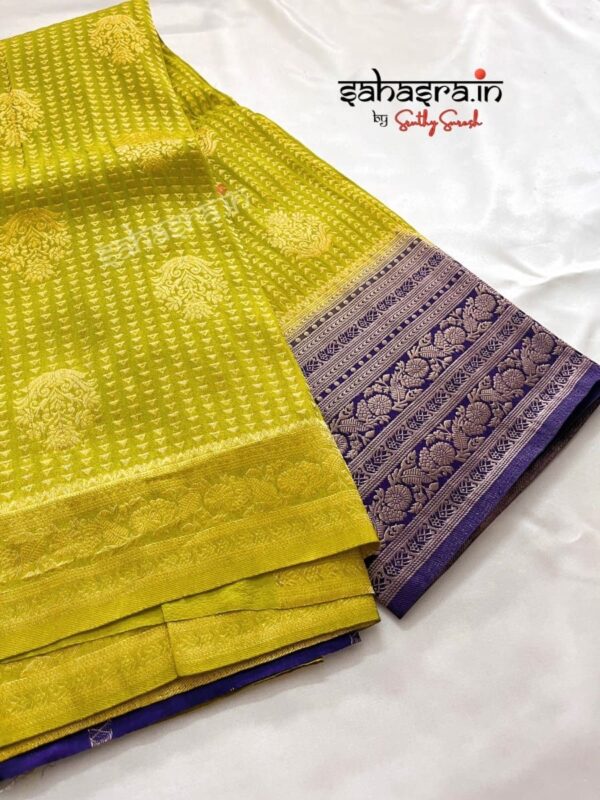 Lime Green & Navy blue Banarasi Semi Khaddi Georgette Saree-SB127 - Image 4