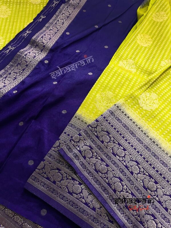 Lime Green & Navy blue Banarasi Semi Khaddi Georgette Saree-SB127