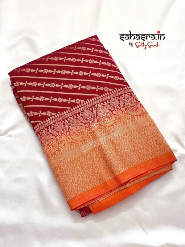 Red Banarasi Semi Khaddi Georgette Saree-SB123A - Image 4