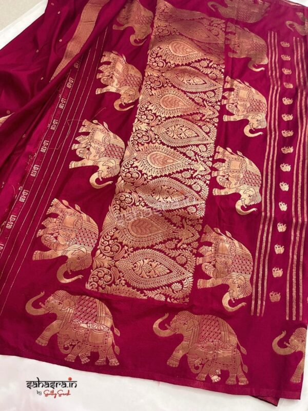Maroon Banarasi Chinon Georgette Saree with Elephant pattern-SB112 - Image 3