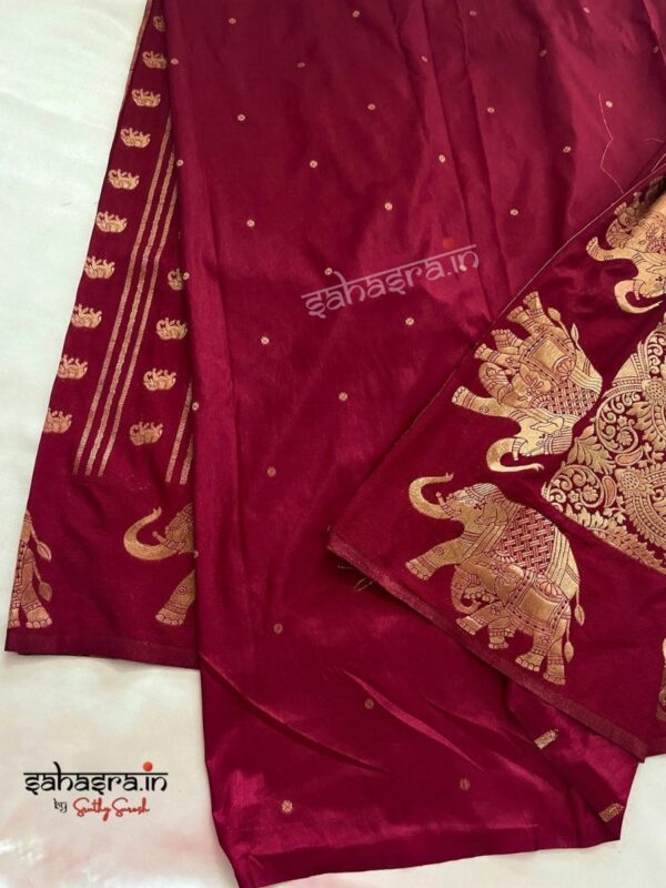 Maroon Banarasi Chinon Georgette Saree with Elephant pattern-SB112 - Image 2