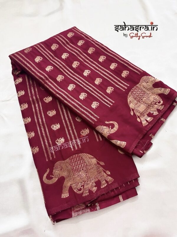 Maroon Banarasi Chinon Georgette Saree with Elephant pattern-SB112 - Image 5
