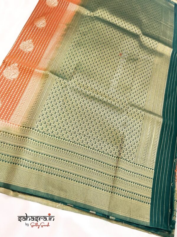 Orange & Green Banarasi Semi Khaddi Georgette Saree-SB132 - Image 3