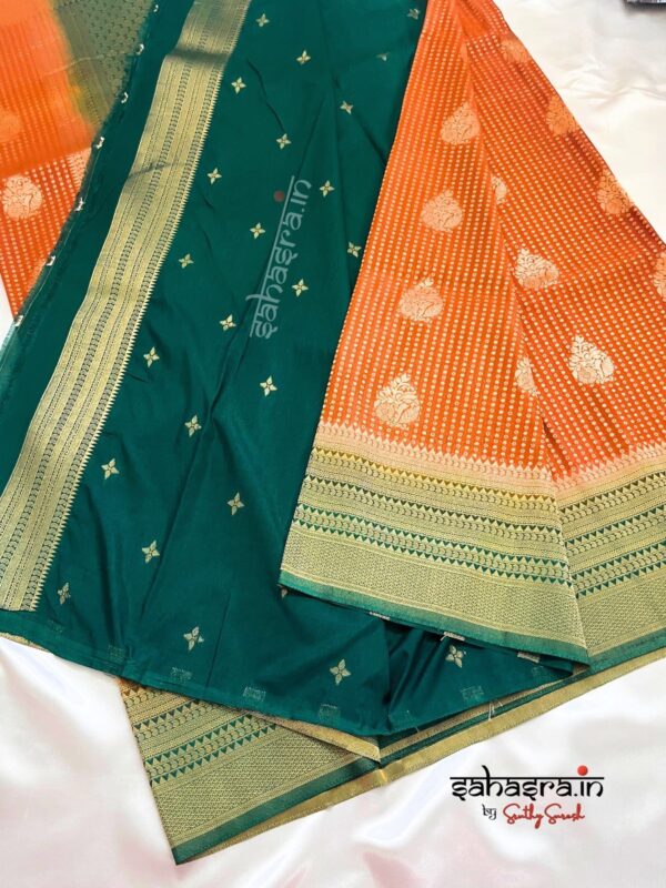 Orange & Green Banarasi Semi Khaddi Georgette Saree-SB132 - Image 2