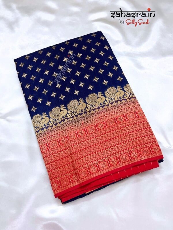 Navy blue & Red Banarasi Semi Khaddi Georgette Saree-SB124 - Image 5