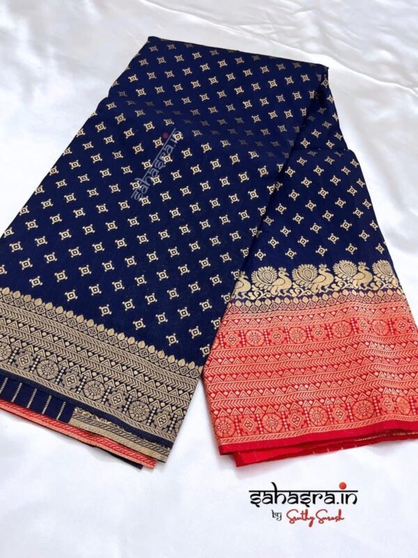 Navy blue & Red Banarasi Semi Khaddi Georgette Saree-SB124 - Image 4