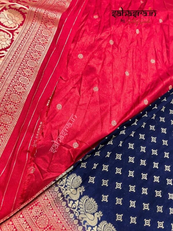 Navy blue & Red Banarasi Semi Khaddi Georgette Saree-SB124 - Image 3