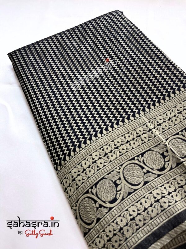 Black Banarasi Semi Khaddi Georgette Saree-SB122A - Image 5