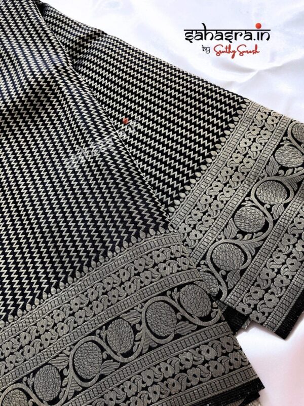 Black Banarasi Semi Khaddi Georgette Saree-SB122A - Image 4