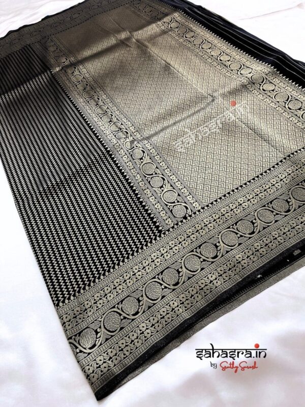 Black Banarasi Semi Khaddi Georgette Saree-SB122A - Image 3