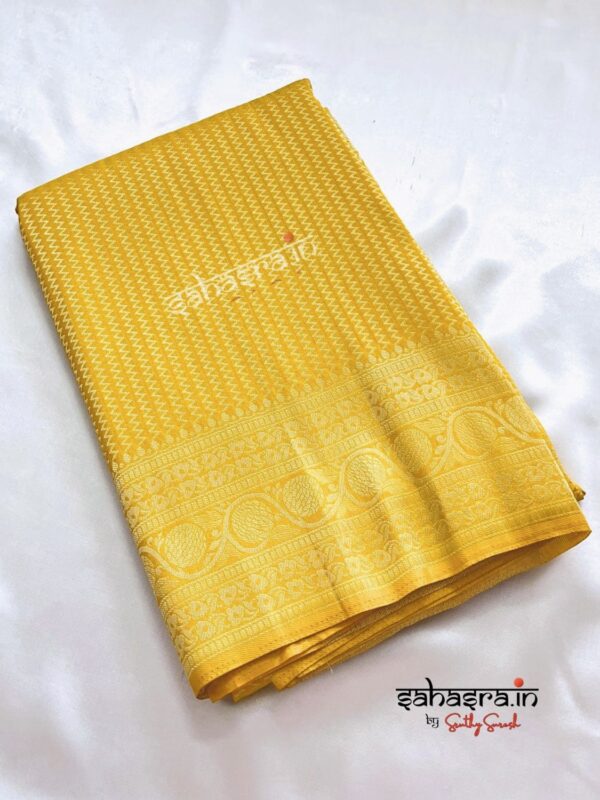 Banarasi Semi Khaddi Georgette Saree (Yellow)-SB122 - Image 4