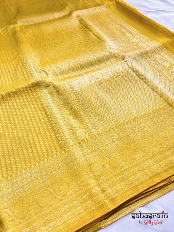 Banarasi Semi Khaddi Georgette Saree (Yellow)-SB122 - Image 3