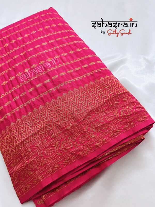Banarasi Semi Khaddi Georgette Saree (Rani Pink)-SB119 - Image 5