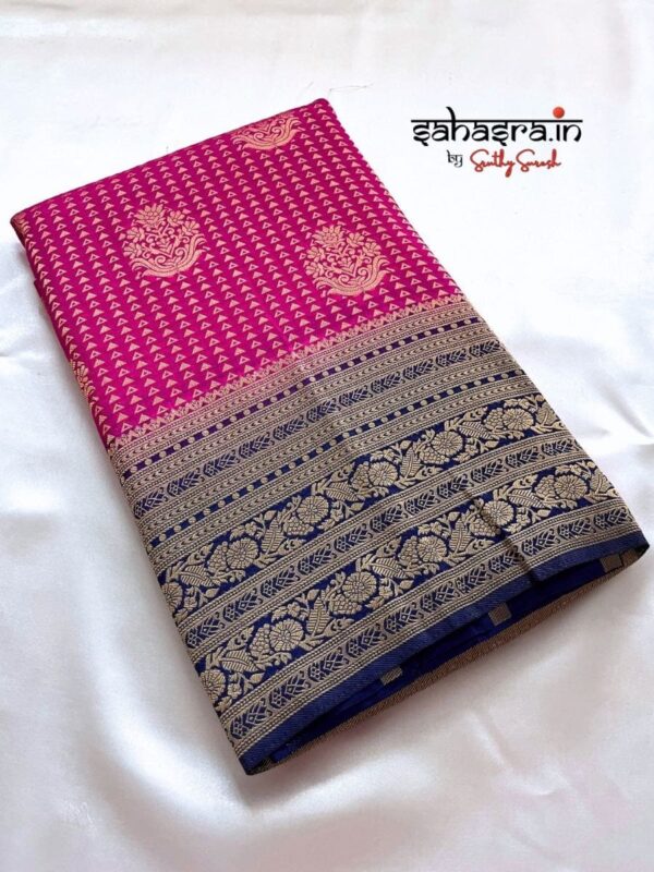 Majenta & Navy Blue Banarasi Semi Khaddi Georgette Saree-SB127A - Image 5