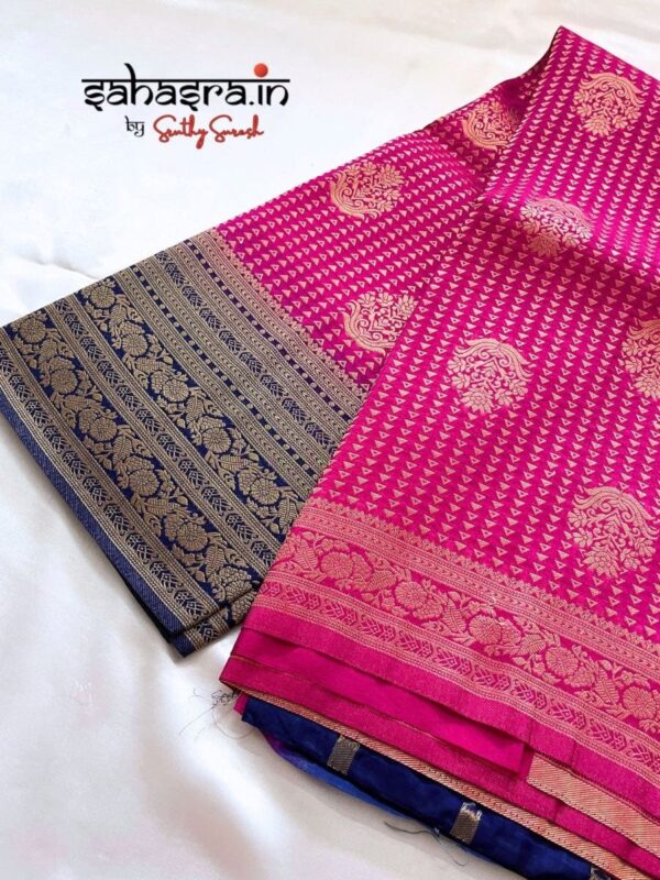 Majenta & Navy Blue Banarasi Semi Khaddi Georgette Saree-SB127A - Image 4
