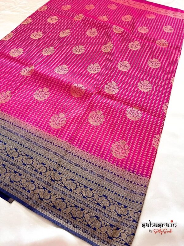 Majenta & Navy Blue Banarasi Semi Khaddi Georgette Saree-SB127A - Image 2