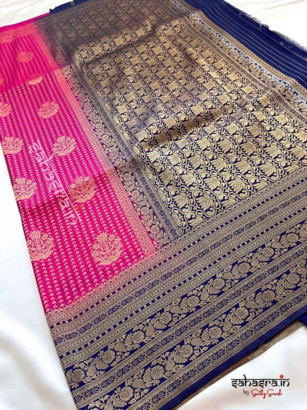 Majenta & Navy Blue Banarasi Semi Khaddi Georgette Saree-SB127A