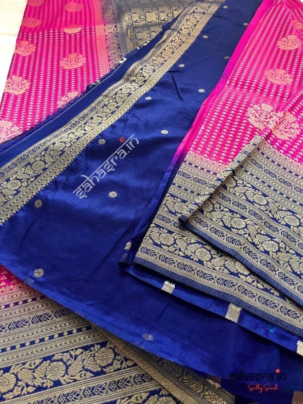 Majenta & Navy Blue Banarasi Semi Khaddi Georgette Saree-SB127A - Image 3