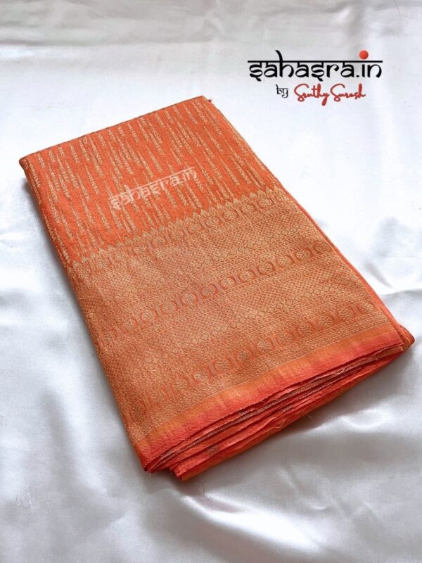 Pastel Orange Banarasi Semi Khaddi Georgette saree -SB130 - Image 6