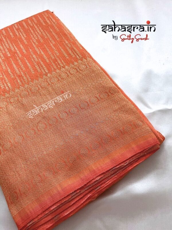 Pastel Orange Banarasi Semi Khaddi Georgette saree -SB130 - Image 2