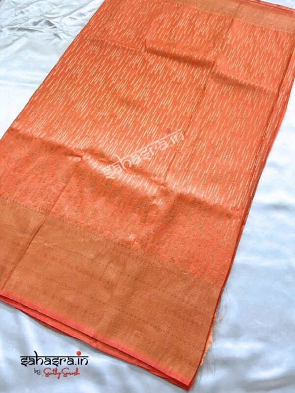 Pastel Orange Banarasi Semi Khaddi Georgette saree -SB130 - Image 3