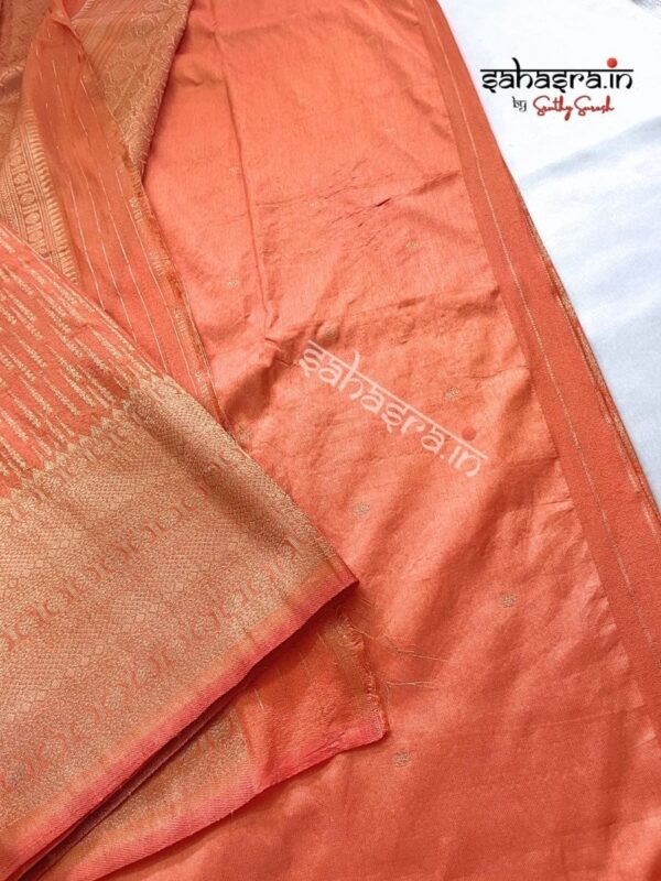 Pastel Orange Banarasi Semi Khaddi Georgette saree -SB130 - Image 4