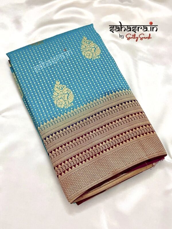 Banarasi Semi Khaddi Georgette Saree(blue)-SB111 - Image 7
