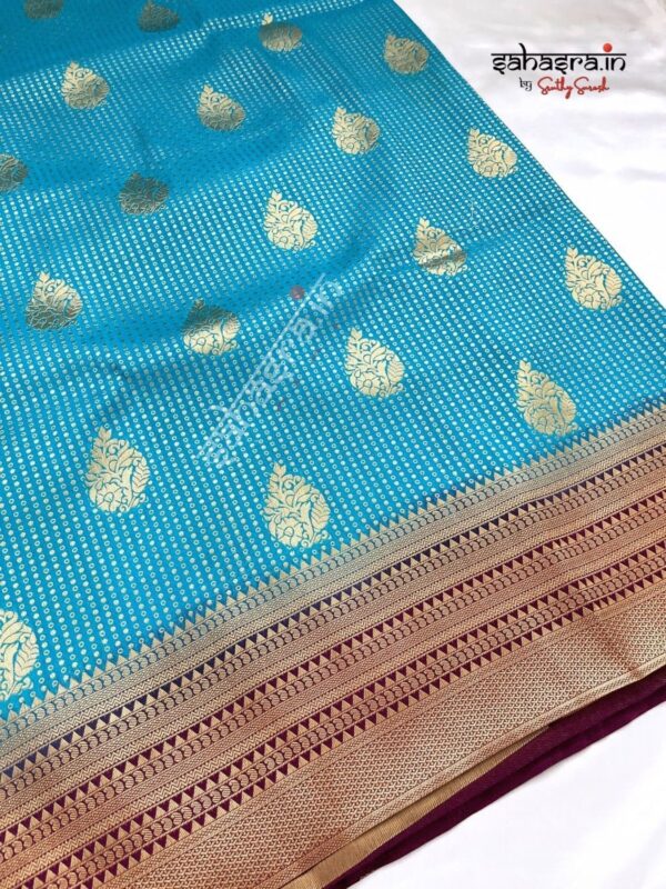 Banarasi Semi Khaddi Georgette Saree(blue)-SB111 - Image 5